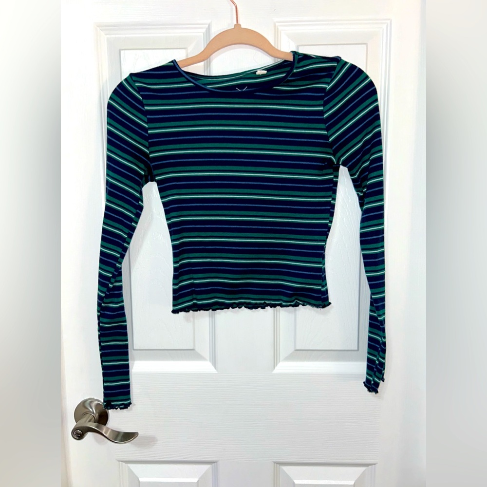 Pacsun Striped Blue, White, And Green Crop Top